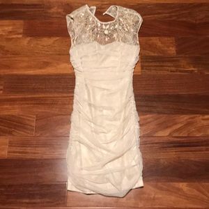 Nude Bebe Dress with Beaded and Lace Detail
